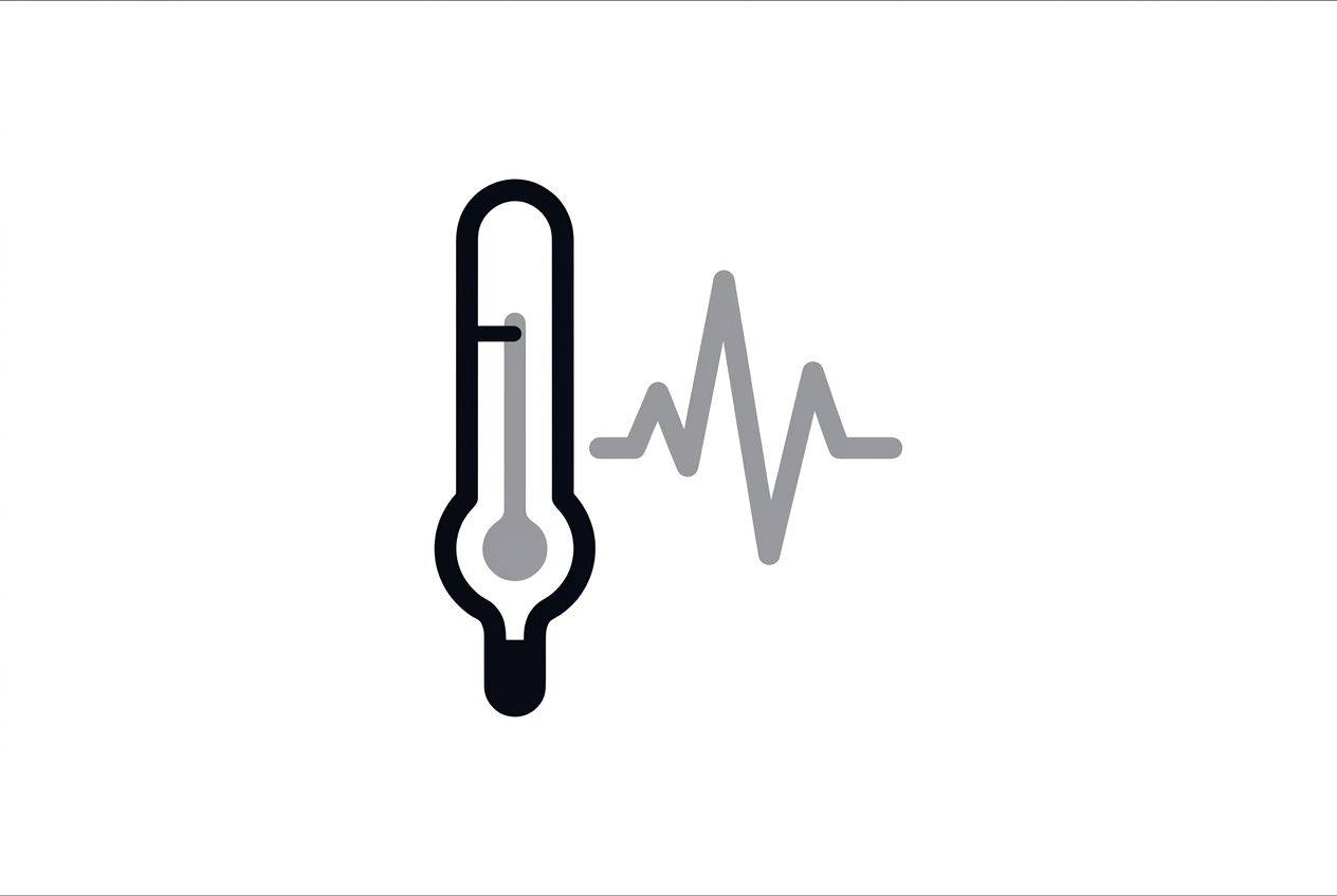 Thermometer and ECG line representing hyperthermia and cardiac risk