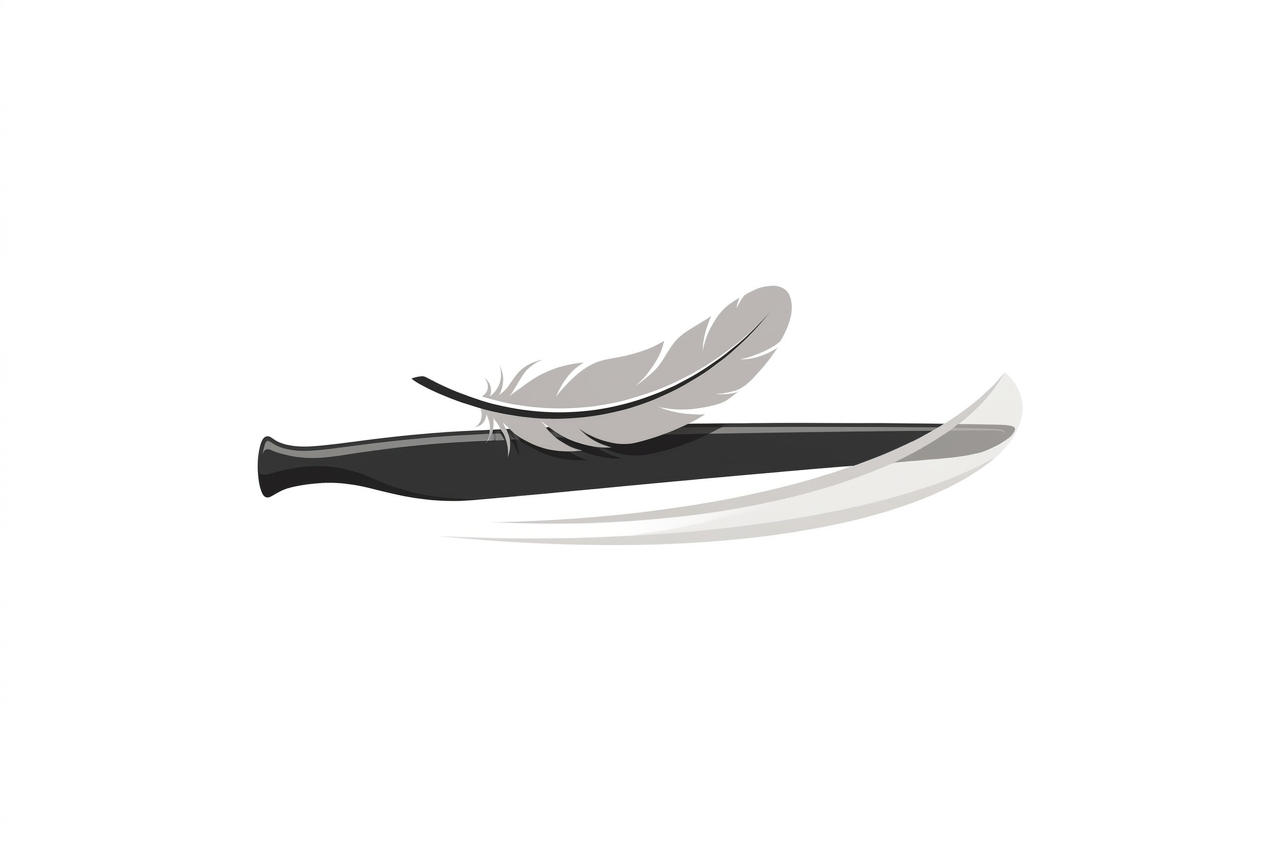 A feather balanced against a fast-spinning blade, symbolizing philosophy's slowness against AI's tempo
