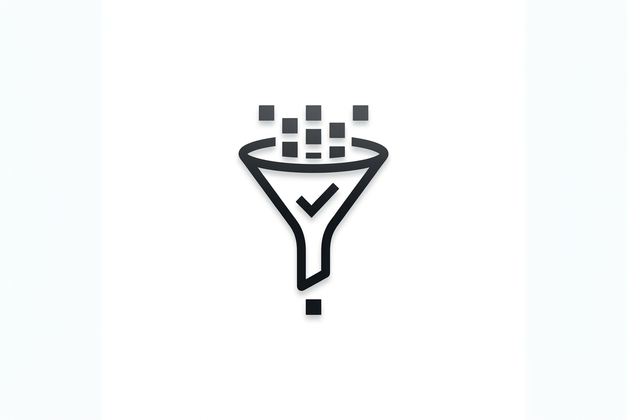 A gate filtering a stream of code blocks with a checkmark