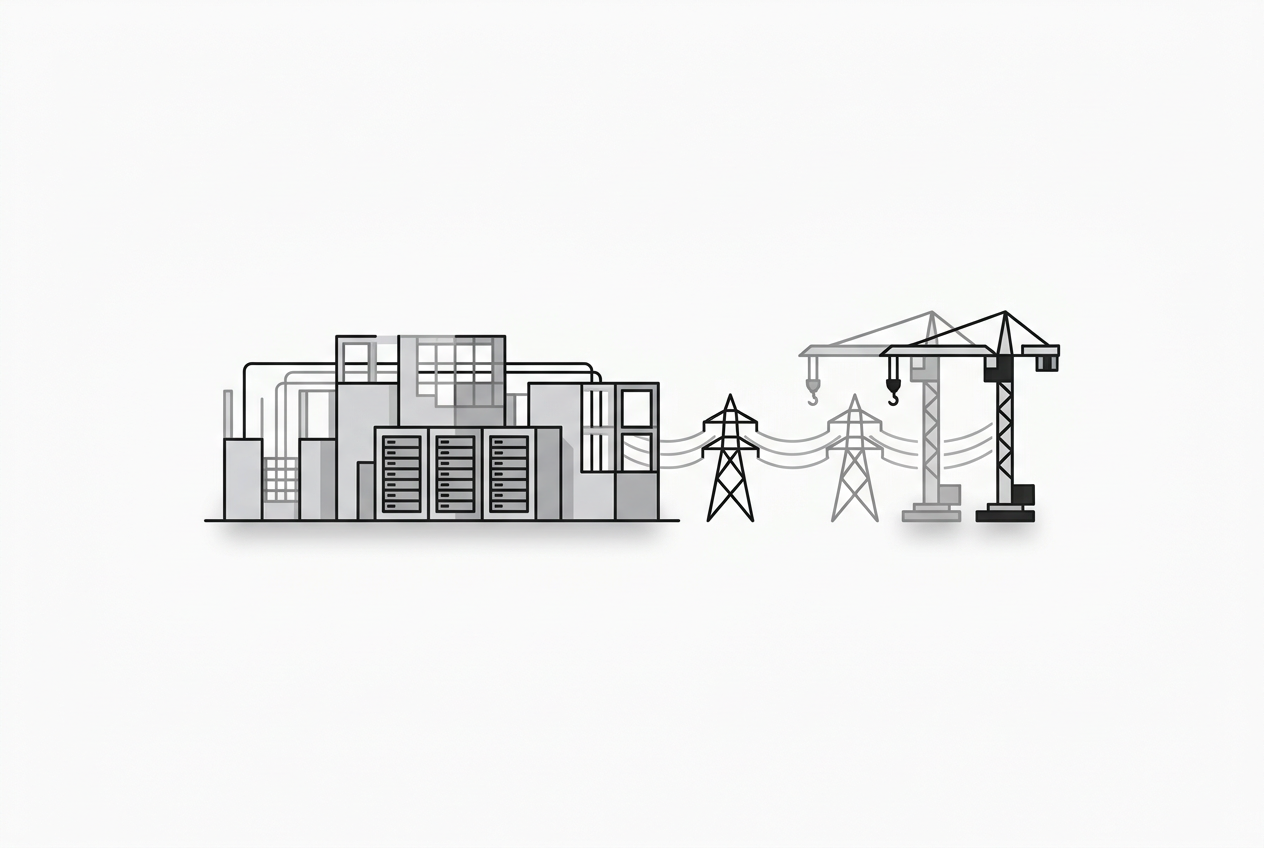 Data center campus under construction with power infrastructure