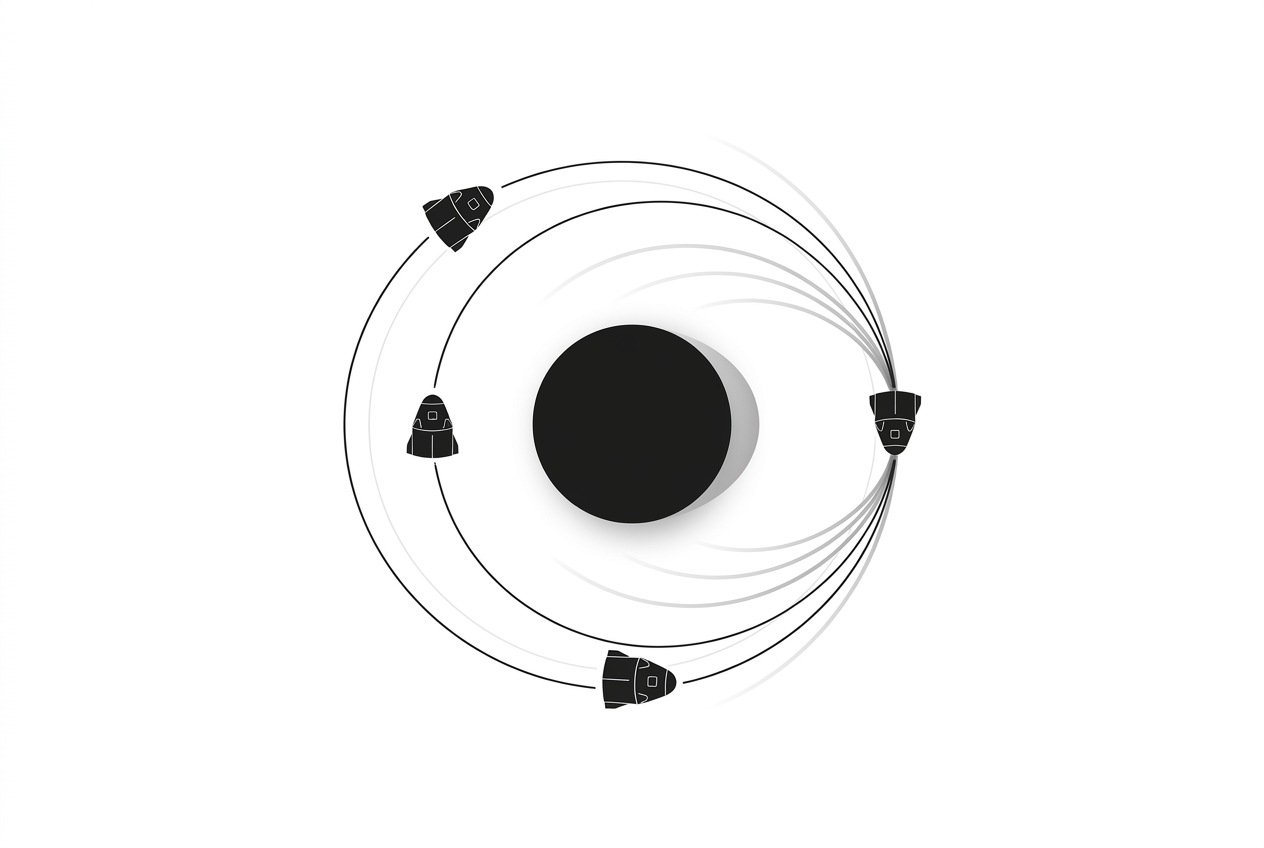 Diagram of orbiters tracking Mars's tidal flex via radio signals