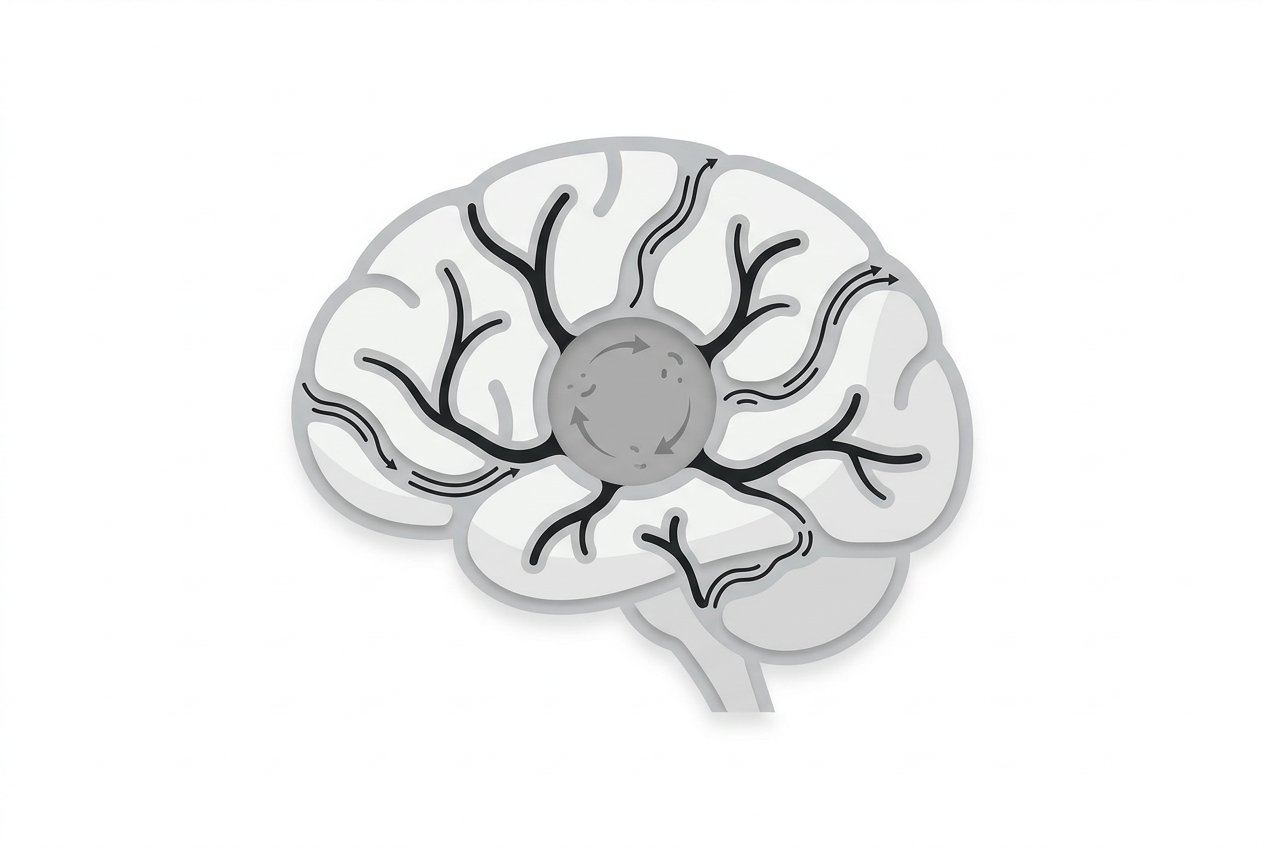 Diagram of glymphatic waste-clearance pathways along brain blood vessels