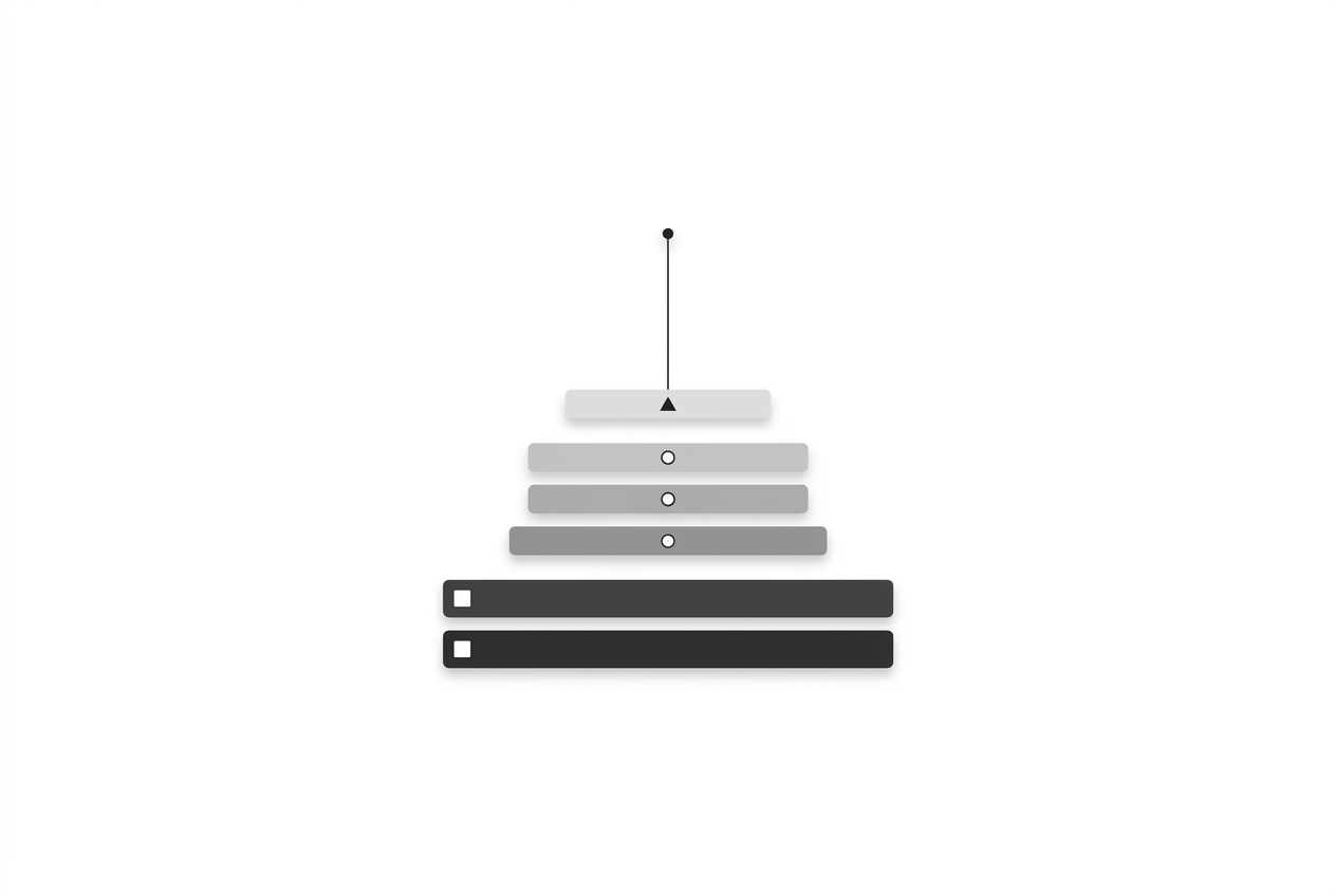Diagram of a verification hierarchy narrowing toward human judgment at the top