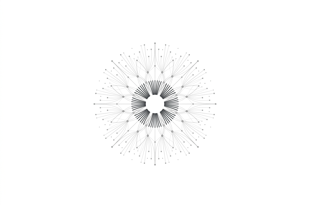 diagram of a central hub connecting many developer nodes