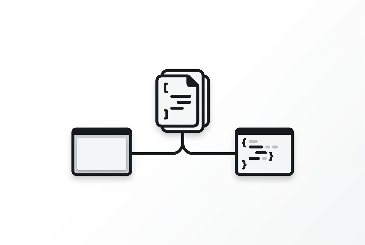 Diagram of one source file generating both Figma variants and typed code options