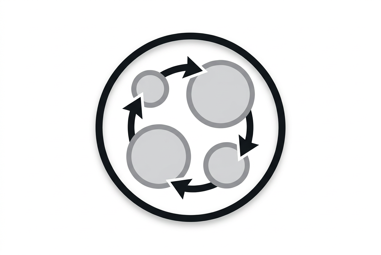 Diagram of capital circulating within a closed loop of a few large assets