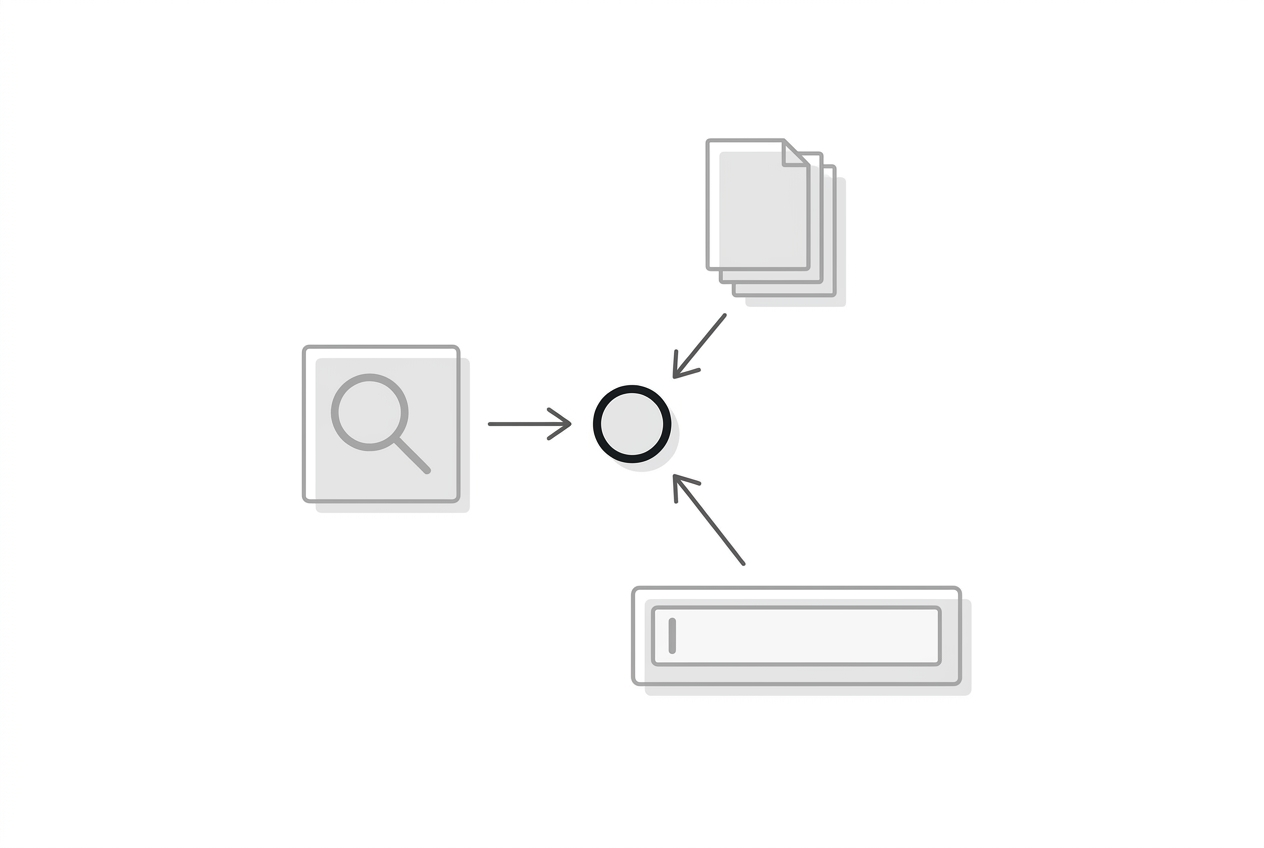 Diagram of a lightweight model core drawing facts from external retrieval sources at runtime