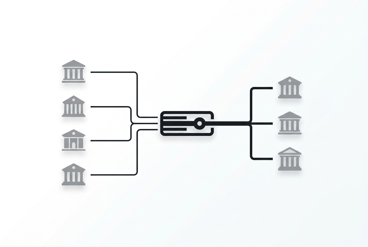 Diagram of institutions converging on shared crypto exchange rails
