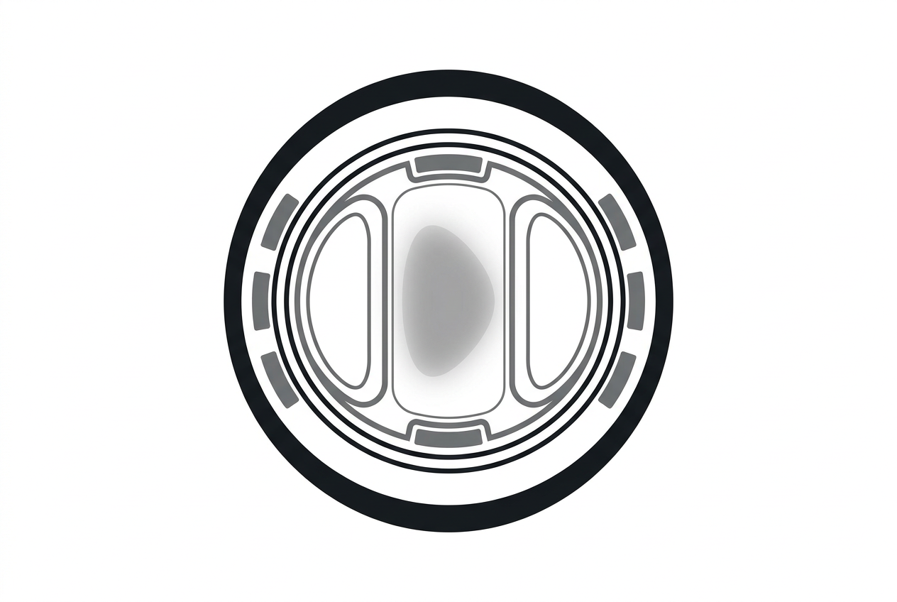Diagram of a tokamak with toroidal-field coils surrounding a central plasma