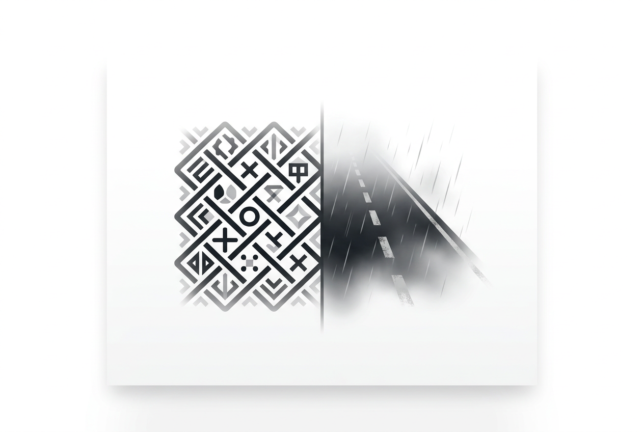 Contrast between a symbolic grid and an unstructured road scene