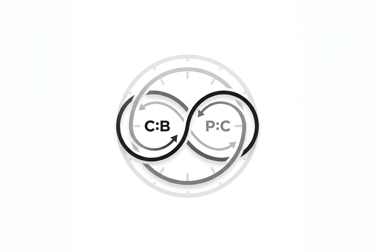 Circadian feedback loop showing CLOCK, BMAL1, PER, and CRY across a day