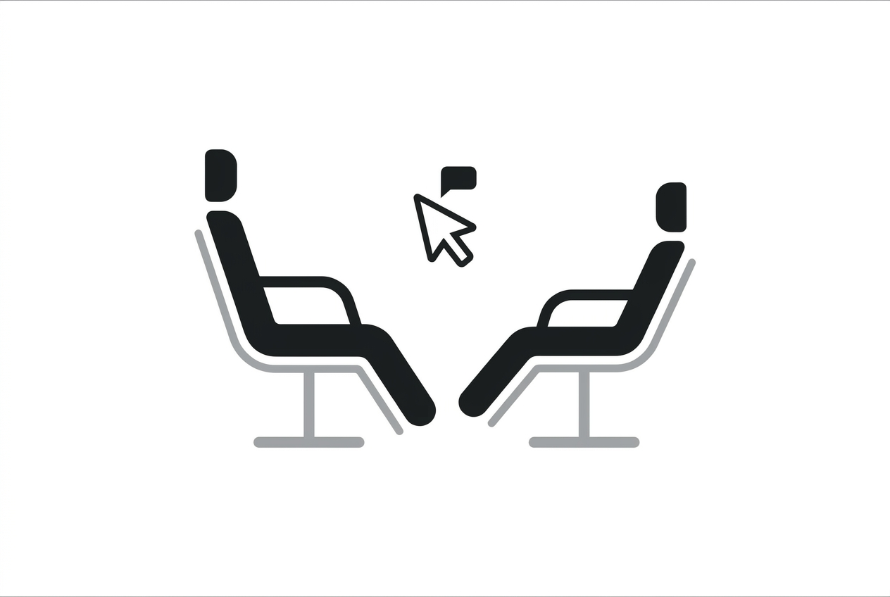 Two facing chairs with an AI chat symbol between them