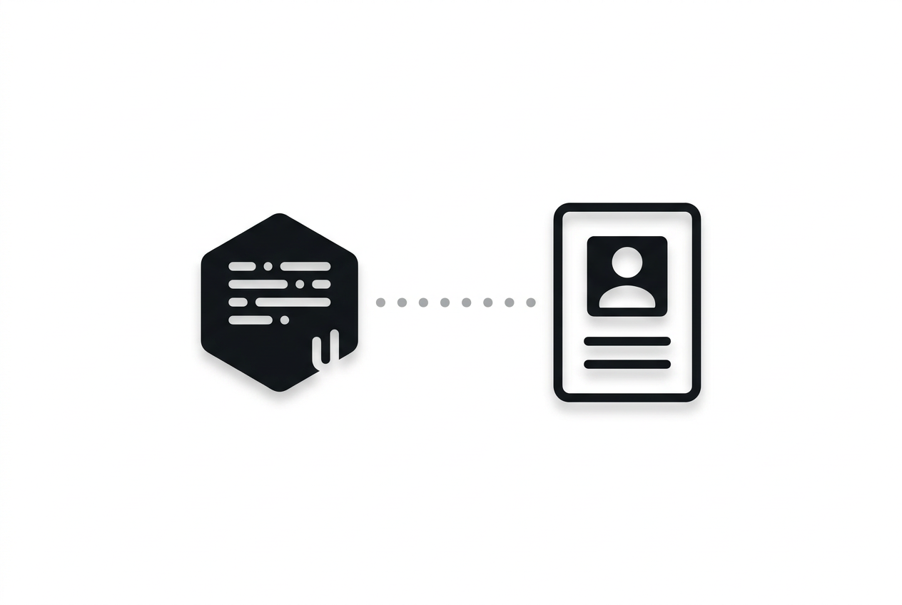 diagram linking a pseudonymous wallet to an off-chain holder record