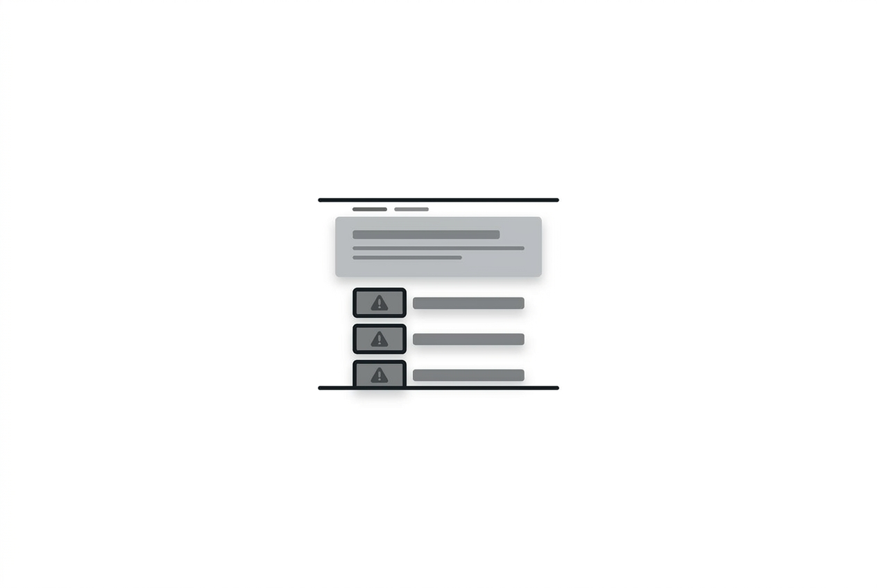 Diagram of a review page with a prominent summary above hidden warnings