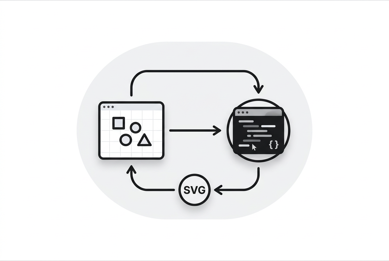 Diagram showing SVG bridging Figma and code