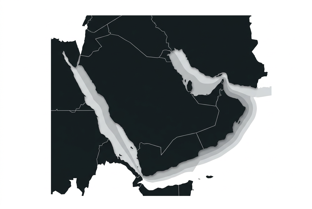 Diagram of expanded marine war-risk zones across the Gulf and Red Sea