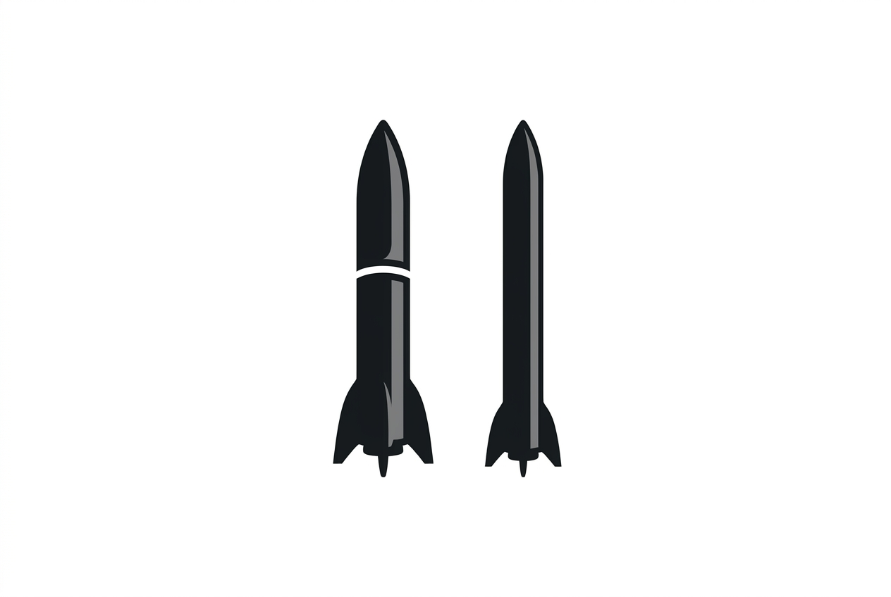Size comparison of a small two-stage rocket beside a larger launch vehicle