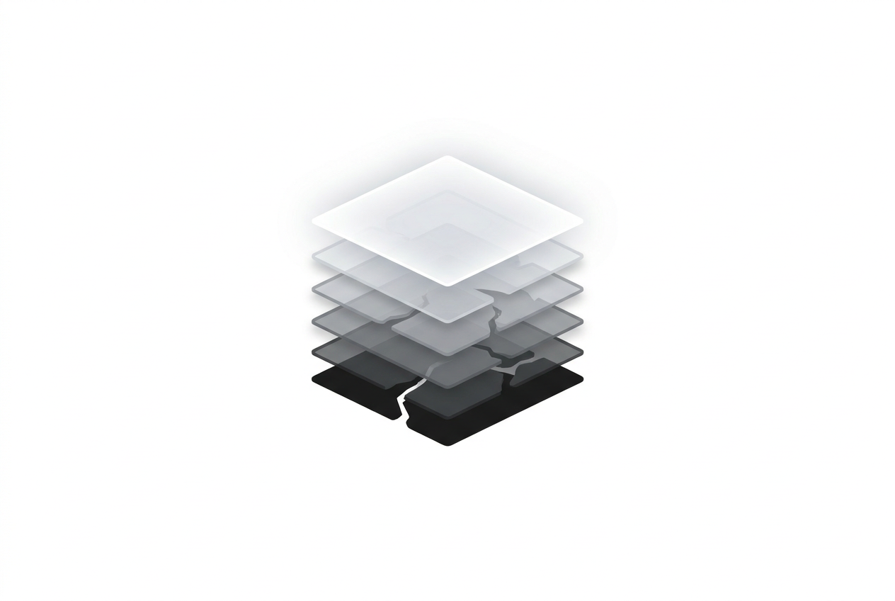 Diagram of stacked workflow layers with seams between them