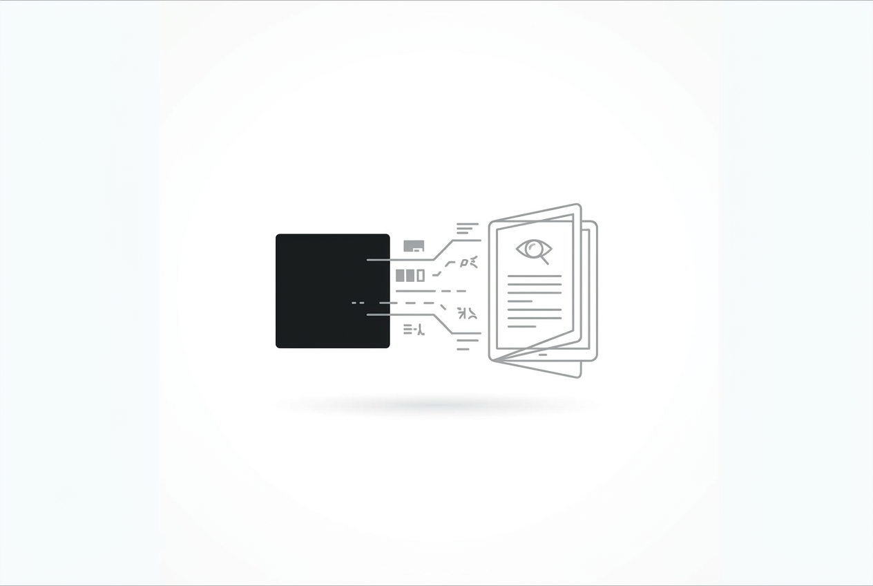 diagram contrasting illegible code with a legible wireframe