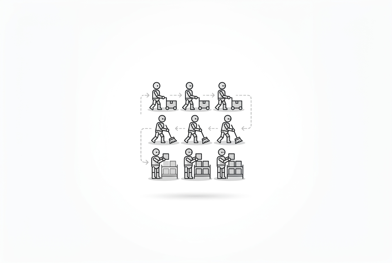 Humanoid robots training on repetitive tasks in a state-backed data center