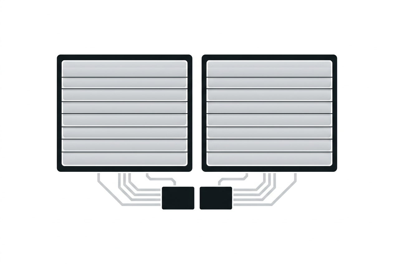 Package cross-section showing memory dominating GPU die area